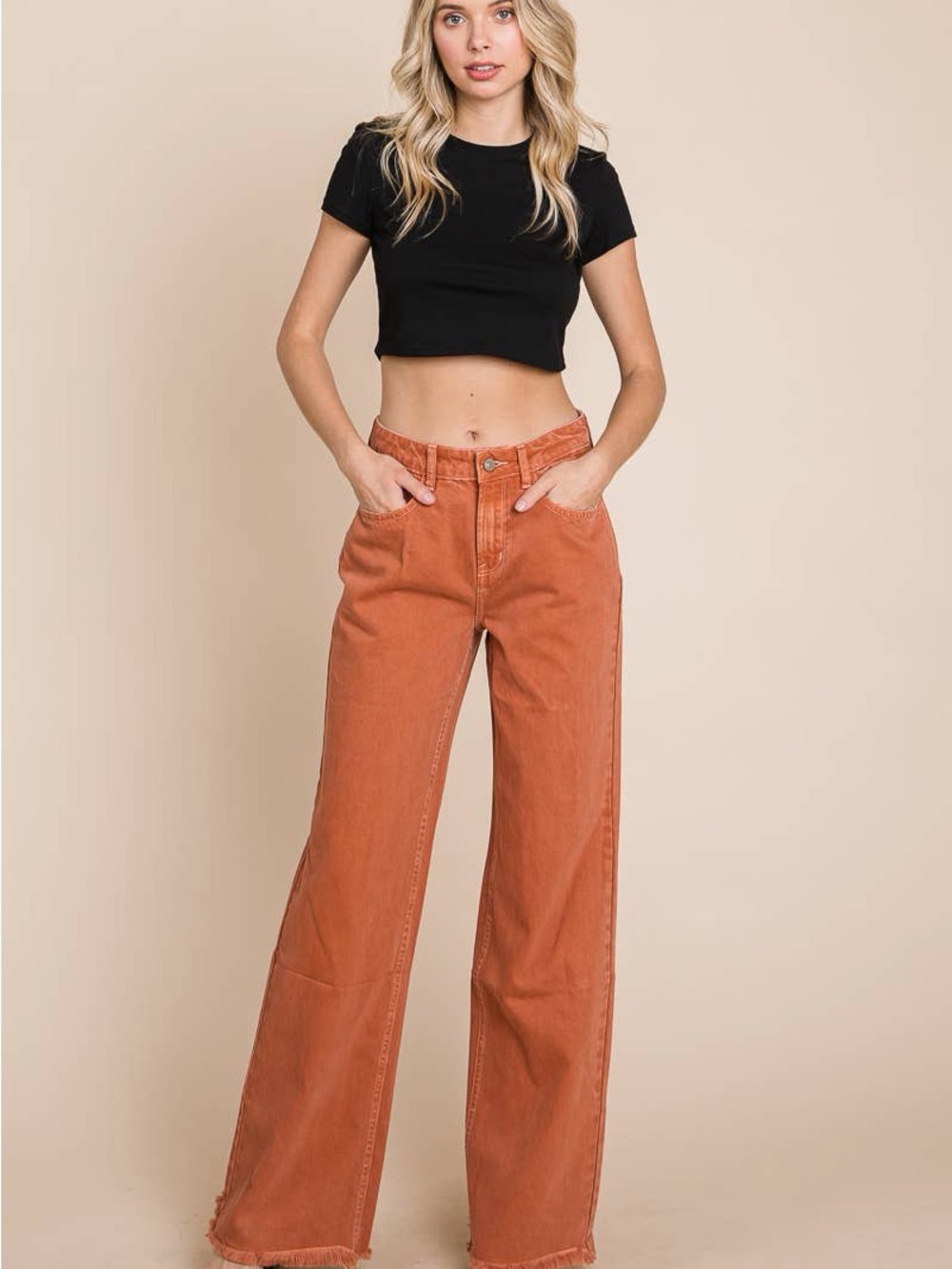 NEW I&M Women’s Size 3 Wide Leg Raw Hem Jeans In Baked Clay/ Rust